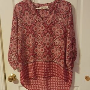 Pink Rose Red and White Patterned Blouse